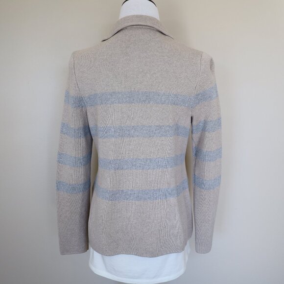 TALBOTS Size Small Petite Tan Beige Gray Stripe Blazer Cardigan Sweater - Picture 7 of 11